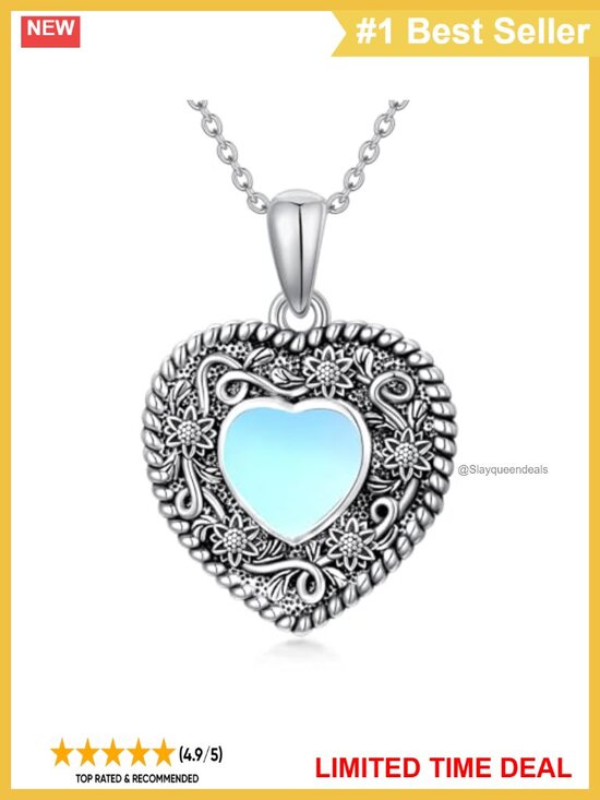 Jewelry - 925 Sterling Silver Sunflower Moonstone Heart Pendant Necklace 18+2"